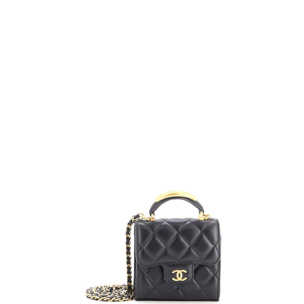 Chanel Square Classic Flap Logo Top Handle Clutch with Chain